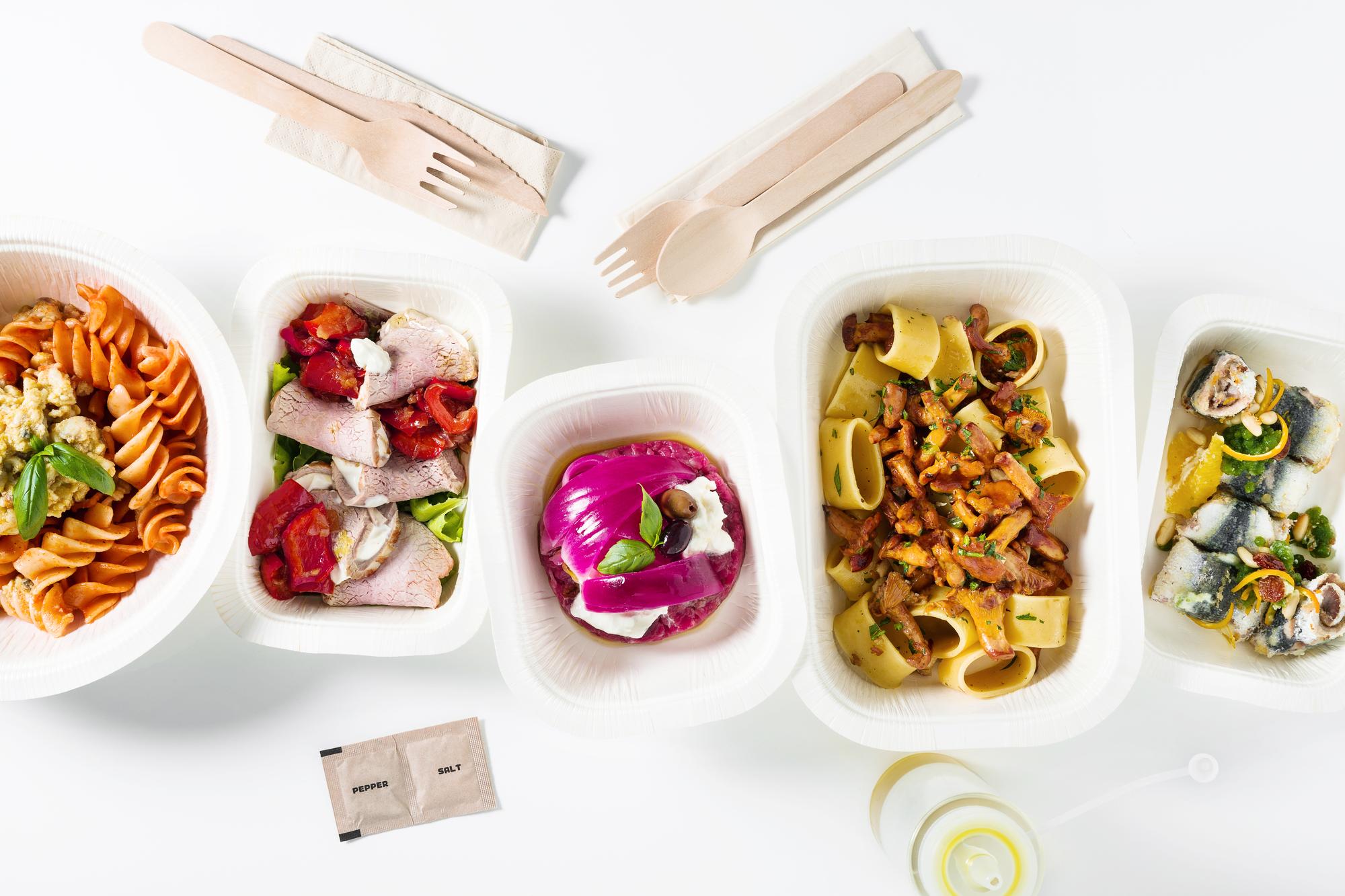 Assorted packaged meal kit on counter
